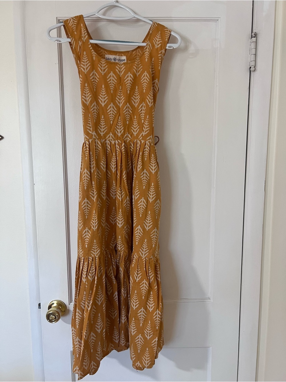 Mustard Blockprint Midi Dress